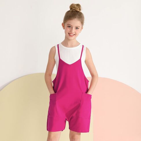 Weixinbuy Girls' Jumpsuits & Rompers Summer Clothes Sleeveless Spaghetti Strap Loose Kids Shorts Overalls with Big Pockets in Kuwait