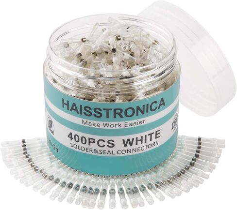 Haisstronica 400PCS White Solder Seal Wire Connectors,Waterproof Wire Connectors, Insulate Heat Shrink Butt Connectors for Watercraft,Electrical,Electronics 26-24 in Saudi Arabia