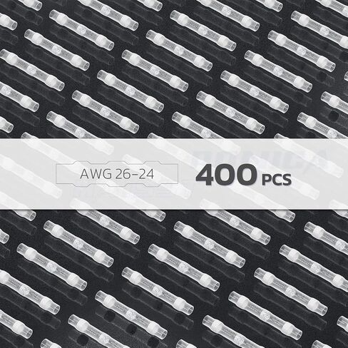 Haisstronica 400PCS White Solder Seal Wire Connectors,Waterproof Wire Connectors, Insulate Heat Shrink Butt Connectors for Watercraft,Electrical,Electronics 26-24 in Saudi Arabia