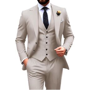 Mens Suits 3 Piece Suit Slim Fit Suits for Men Wedding Groom Prom Suit Two Button Blazer Peak Lapel Vest Pant in Saudi Arabia