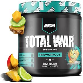 Redcon1 Total War Pre Workout ، Blue Raspberry - Beta Alanine + Citrulline Malate Keto Friendly Friendly Preworkout للرجال والنساء مع 320 ملغ من الكافيين - يتصرف سريع (30 حصص) in Kuwait