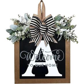 Last Name All Year Round Front Door Garland, Front Porch Decoration 26 Letter Welcome Garland and Eucalyptus and Bow Suitable for Spring Summer Winter Used for Front Door Hanging Garland (M) in Saudi Arabia