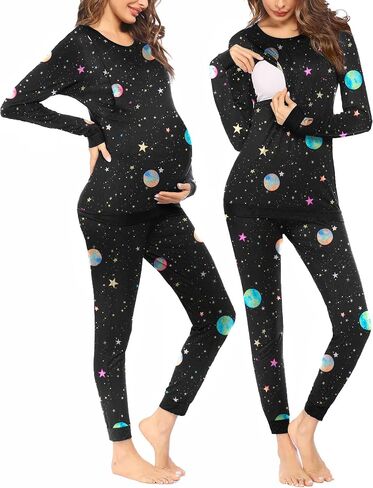 Ekouaer Nursing Pajama Set Long Sleeve Maternity Sleepwear Labor Delivery Pjs Breastfeeding Thermal Underwear Clothes in Saudi Arabia