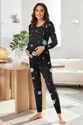 Ekouaer Nursing Pajama Set Long Sleeve Maternity Sleepwear Labor Delivery Pjs Breastfeeding Thermal Underwear Clothes in Saudi Arabia