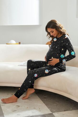 Ekouaer Nursing Pajama Set Long Sleeve Maternity Sleepwear Labor Delivery Pjs Breastfeeding Thermal Underwear Clothes in Saudi Arabia