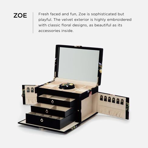 WOLF Zoe Medium Jewelry Box, Forest Green - 10 Small Compartments, 4 Medium Compartments, 3 Large Compartments, 4 Bracelet Compartments, 4 Bracelet/Watch Cuffs & Removable Travel Case in Saudi Arabia