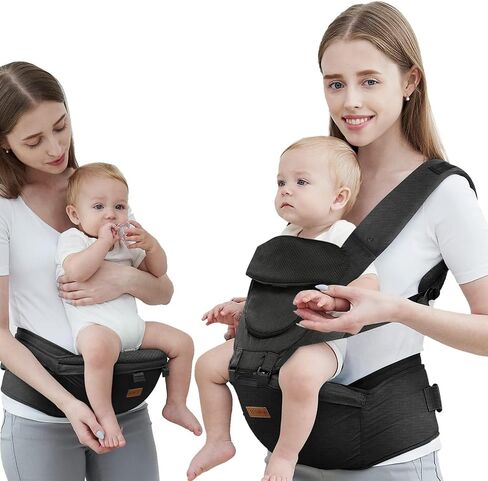 Baby Carrier with Hip Seat, Baby Carrier Newborn to Toddler, 6-in-1 Ways to Carry, All Seasons, Adjustable Baby Holder Carrier for Breastfeeding (Black） in Saudi Arabia
