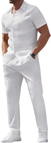 SOLY HUX Men's Summer 2 Piece Suit Set Button Down Shirt and Pants Outfits Golf Outdoor Clothes in Saudi Arabia