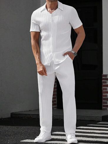 SOLY HUX Men's Summer 2 Piece Suit Set Button Down Shirt and Pants Outfits Golf Outdoor Clothes in Saudi Arabia