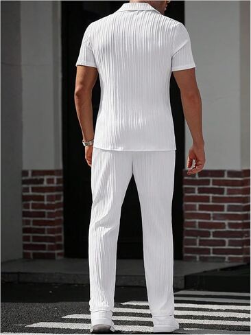 SOLY HUX Men's Summer 2 Piece Suit Set Button Down Shirt and Pants Outfits Golf Outdoor Clothes in Saudi Arabia