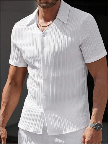 SOLY HUX Men's Summer 2 Piece Suit Set Button Down Shirt and Pants Outfits Golf Outdoor Clothes in Saudi Arabia