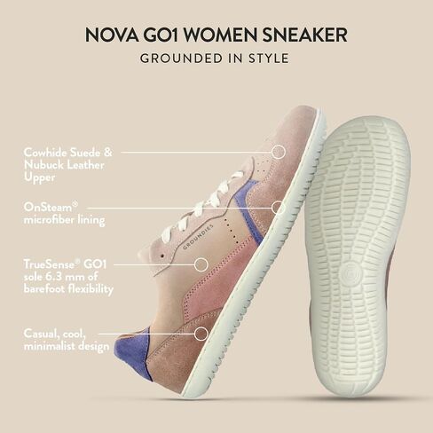 GROUNDIES Nova GO1 Barefoot Shoes for Women - Versatile Sneakers for Women with Wide Toe Box, Microfiber Liner and Insole, and Flexible Outsole in Saudi Arabia