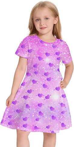 Girl's Dresses Cute Pattern Print Short Sleeve Casual Sundress for Girls 4-10 Years in Saudi Arabia