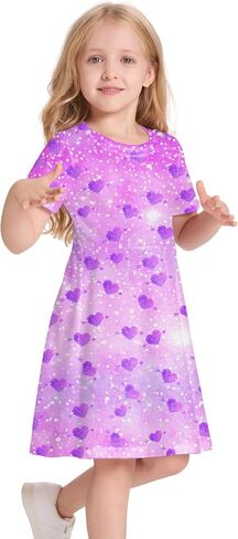 Girl's Dresses Cute Pattern Print Short Sleeve Casual Sundress for Girls 4-10 Years in Saudi Arabia
