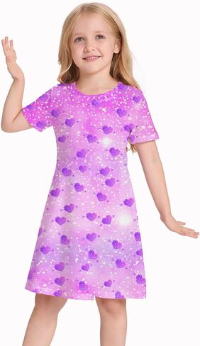 Girl's Dresses Cute Pattern Print Short Sleeve Casual Sundress for Girls 4-10 Years in Saudi Arabia