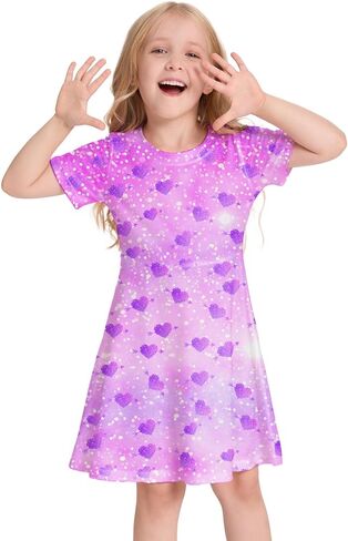 Girl's Dresses Cute Pattern Print Short Sleeve Casual Sundress for Girls 4-10 Years in Saudi Arabia