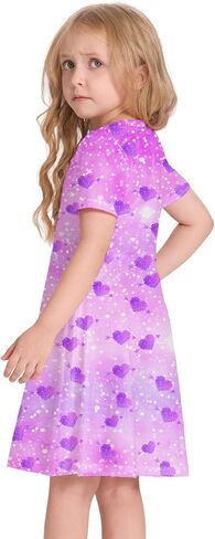 Girl's Dresses Cute Pattern Print Short Sleeve Casual Sundress for Girls 4-10 Years in Saudi Arabia