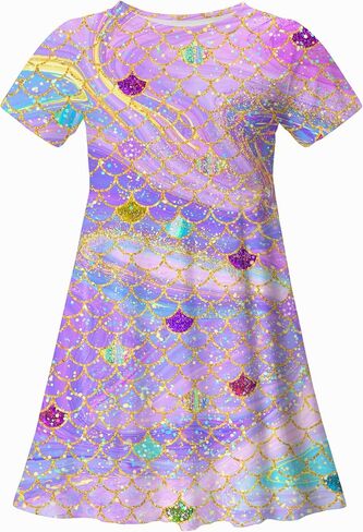 Girl's Dresses Cute Pattern Print Short Sleeve Casual Sundress for Girls 4-10 Years in Saudi Arabia