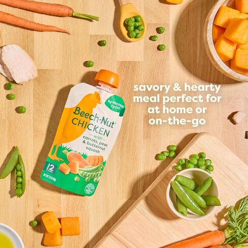 Beech-Nut Meat Baby Food Jars, Chicken & Chicken Broth Puree, 7g Protein, Stage 1 Baby Food for Babies 4 Months and Up, 2.5oz Glass Jars, 10ct in Kuwait