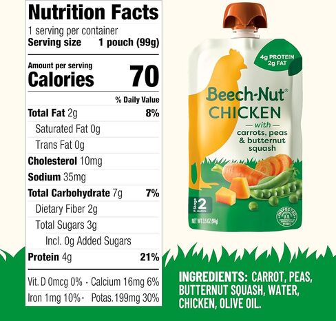 Beech-Nut Meat Baby Food Jars, Chicken & Chicken Broth Puree, 7g Protein, Stage 1 Baby Food for Babies 4 Months and Up, 2.5oz Glass Jars, 10ct in Kuwait