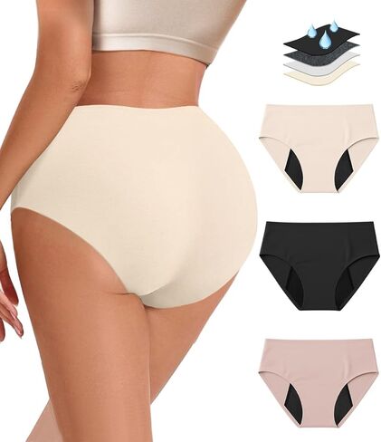 Period Underwear for Women Heavy Flow - Seamless High Waisted Leakproof Absorbent Briefs 3 Pack in Saudi Arabia