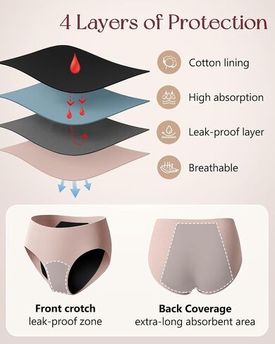 Period Underwear for Women Heavy Flow - Seamless High Waisted Leakproof Absorbent Briefs 3 Pack in Saudi Arabia