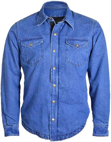 Men’s Denim Blue Motorcycle Riding Shirt with CE Protectors-Protective Powersports Gear in Saudi Arabia