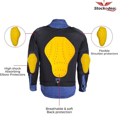 Men’s Denim Blue Motorcycle Riding Shirt with CE Protectors-Protective Powersports Gear in Saudi Arabia