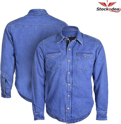 Men’s Denim Blue Motorcycle Riding Shirt with CE Protectors-Protective Powersports Gear in Saudi Arabia