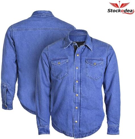 Men’s Denim Blue Motorcycle Riding Shirt with CE Protectors-Protective Powersports Gear in Saudi Arabia