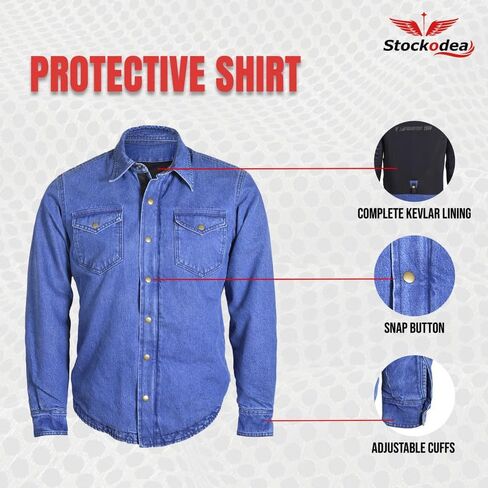Men’s Denim Blue Motorcycle Riding Shirt with CE Protectors-Protective Powersports Gear in Saudi Arabia