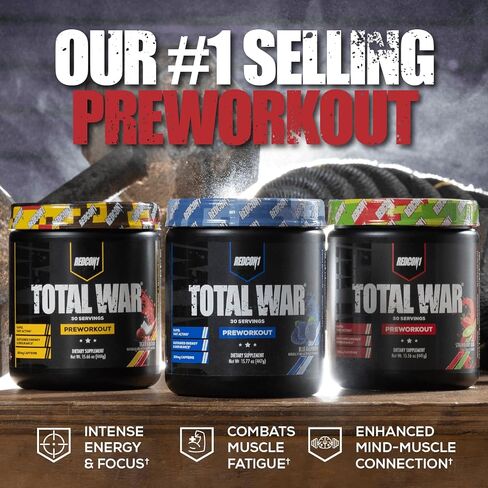 Redcon1 Total War Pre Workout ، Blue Raspberry - Beta Alanine + Citrulline Malate Keto Friendly Friendly Preworkout للرجال والنساء مع 320 ملغ من الكافيين - يتصرف سريع (30 حصص) in Kuwait