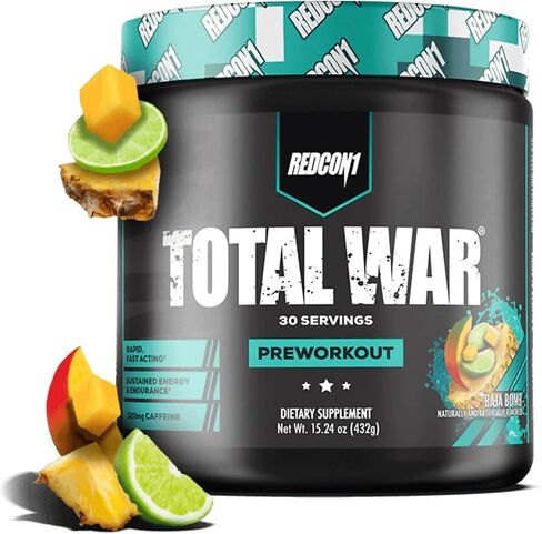 Redcon1 Total War Pre Workout ، Blue Raspberry - Beta Alanine + Citrulline Malate Keto Friendly Friendly Preworkout للرجال والنساء مع 320 ملغ من الكافيين - يتصرف سريع (30 حصص) in Kuwait