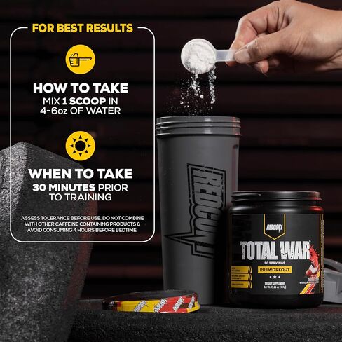 Redcon1 Total War Pre Workout ، Blue Raspberry - Beta Alanine + Citrulline Malate Keto Friendly Friendly Preworkout للرجال والنساء مع 320 ملغ من الكافيين - يتصرف سريع (30 حصص) in Kuwait