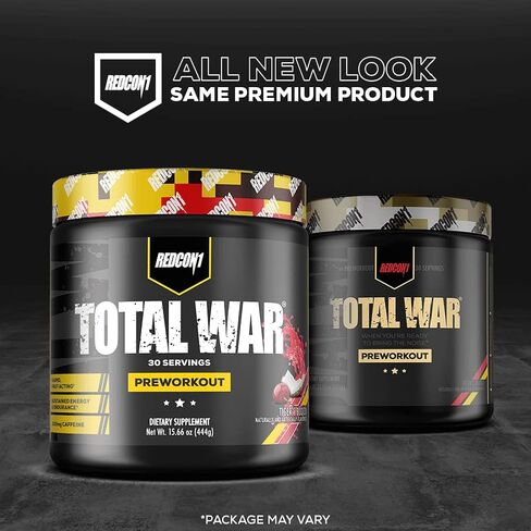 Redcon1 Total War Pre Workout ، Blue Raspberry - Beta Alanine + Citrulline Malate Keto Friendly Friendly Preworkout للرجال والنساء مع 320 ملغ من الكافيين - يتصرف سريع (30 حصص) in Kuwait