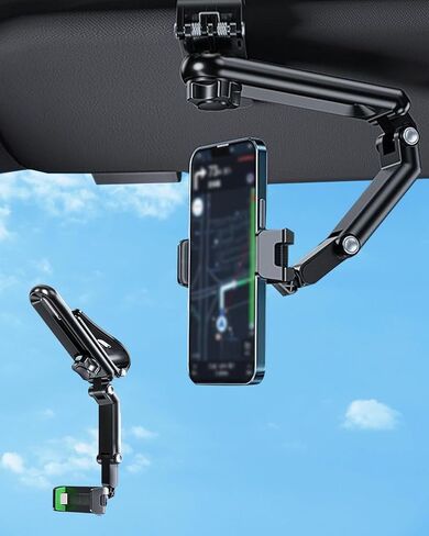 360° Rotatable Sun Visor Phone Holder for Car - Universal Foldable Phone Mount with Non-Slip Grip Compatible with iPhone & Android Devices, Black & Gray in Saudi Arabia