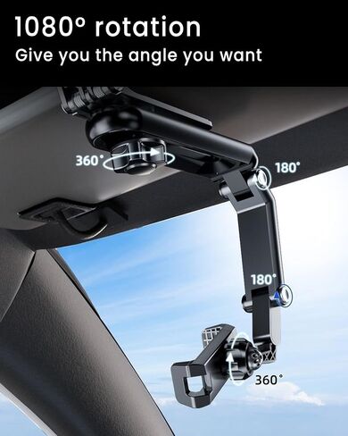 360° Rotatable Sun Visor Phone Holder for Car - Universal Foldable Phone Mount with Non-Slip Grip Compatible with iPhone & Android Devices, Black & Gray in Saudi Arabia