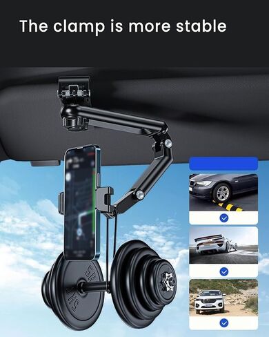 360° Rotatable Sun Visor Phone Holder for Car - Universal Foldable Phone Mount with Non-Slip Grip Compatible with iPhone & Android Devices, Black & Gray in Saudi Arabia