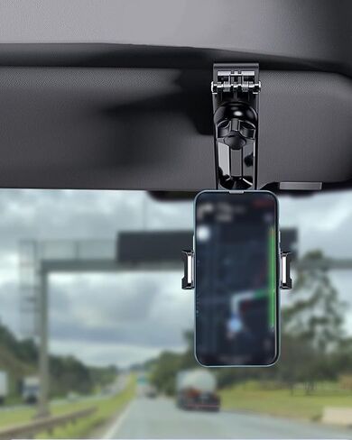 360° Rotatable Sun Visor Phone Holder for Car - Universal Foldable Phone Mount with Non-Slip Grip Compatible with iPhone & Android Devices, Black & Gray in Saudi Arabia