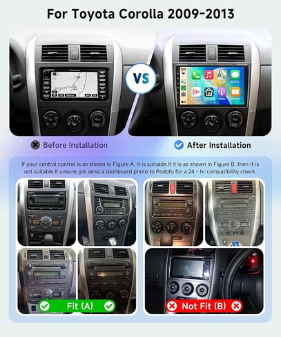 for Toyota Corolla 2009-2013 Android Car Stereo with Wireless Carplay Android Auto, 9 Inch Touch Screen Bluetooth Car Radio Support GPS Navigation WiFi HiFi Audio FM SWC USB + HD Backup Camera in Kuwait