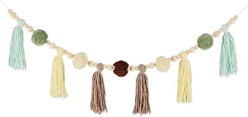 GORGECRAFT Flower Cotton Tassel Garland 1.28Ms Boho Pastel Tassel Garland with Wood Beads Daisy Pink Blue Tassels Wall Hanging Garland Banner Party Decor for Room Bedroom Nursery Christmas Decoration in Saudi Arabia