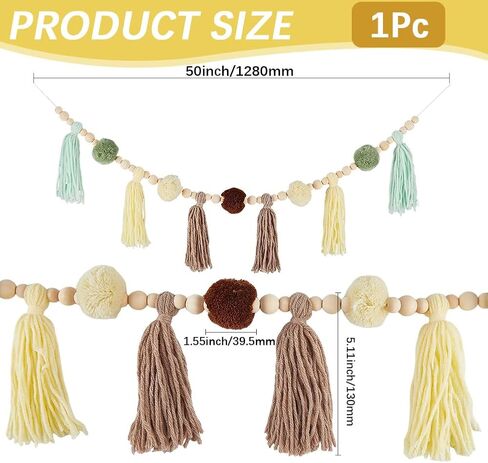 GORGECRAFT Flower Cotton Tassel Garland 1.28Ms Boho Pastel Tassel Garland with Wood Beads Daisy Pink Blue Tassels Wall Hanging Garland Banner Party Decor for Room Bedroom Nursery Christmas Decoration in Saudi Arabia