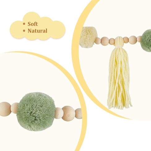 GORGECRAFT Flower Cotton Tassel Garland 1.28Ms Boho Pastel Tassel Garland with Wood Beads Daisy Pink Blue Tassels Wall Hanging Garland Banner Party Decor for Room Bedroom Nursery Christmas Decoration in Saudi Arabia