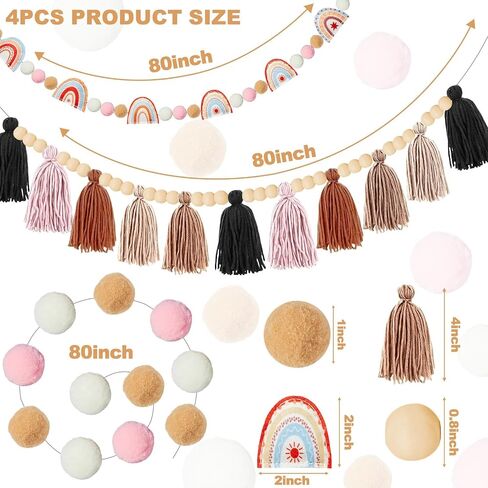 4 Pcs Boho Felt Banner Classroom Tassel Garland Felt Rainbow Decoration Colorful Pom Pom Garland Wall Hanging Decor for Back to School Supplies First Day Of School Nursery Bedroom Birthday Party(Blue) in Saudi Arabia