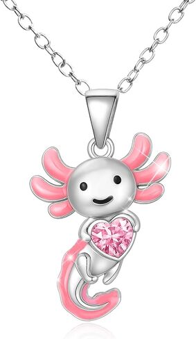 Axolotl Necklace, Zinc Alloy Crystal Salamander Pendant Necklace Cute Pink Rhinestone Jewelry Gift for Boys Girls Birthday Christmas Graduation in Saudi Arabia