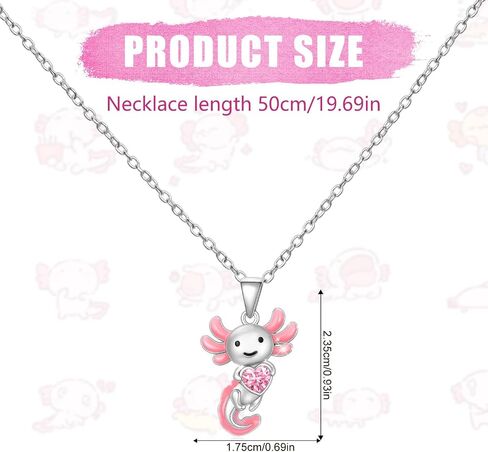 Axolotl Necklace, Zinc Alloy Crystal Salamander Pendant Necklace Cute Pink Rhinestone Jewelry Gift for Boys Girls Birthday Christmas Graduation in Saudi Arabia