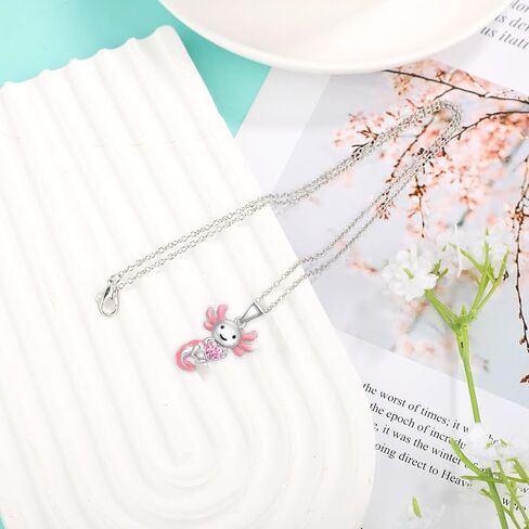 Axolotl Necklace, Zinc Alloy Crystal Salamander Pendant Necklace Cute Pink Rhinestone Jewelry Gift for Boys Girls Birthday Christmas Graduation in Saudi Arabia