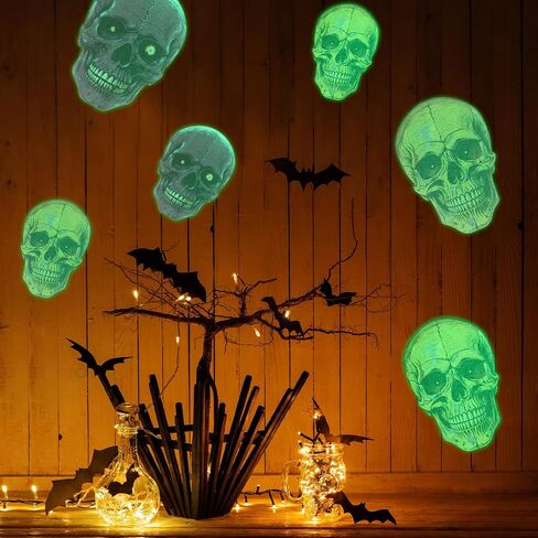 Honoson 24 Pcs Glow in The Dark Halloween Decoration Vintage Nite-glo Skull Cutouts Fluorescent Skull Shaped Die Cut Out Large Size for Halloween Window Wall Party Bulletin Board Decor in Saudi Arabia