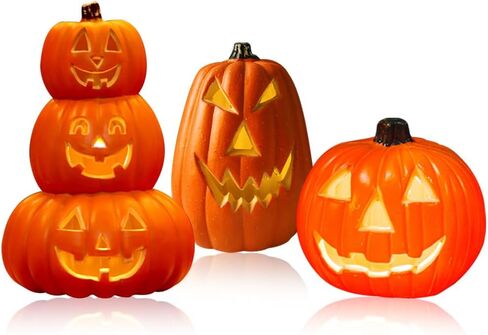 1PC Halloween Pumpkin Jack-o-Lantern Light Up Pumpkins with Unique 3 Tiers Design Pumpkin Skull Lamp -Not Include The Battery Halloween Decor for Indoor Outdoor in Kuwait