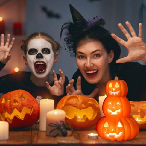 1PC Halloween Pumpkin Jack-o-Lantern Light Up Pumpkins with Unique 3 Tiers Design Pumpkin Skull Lamp -Not Include The Battery Halloween Decor for Indoor Outdoor in Kuwait